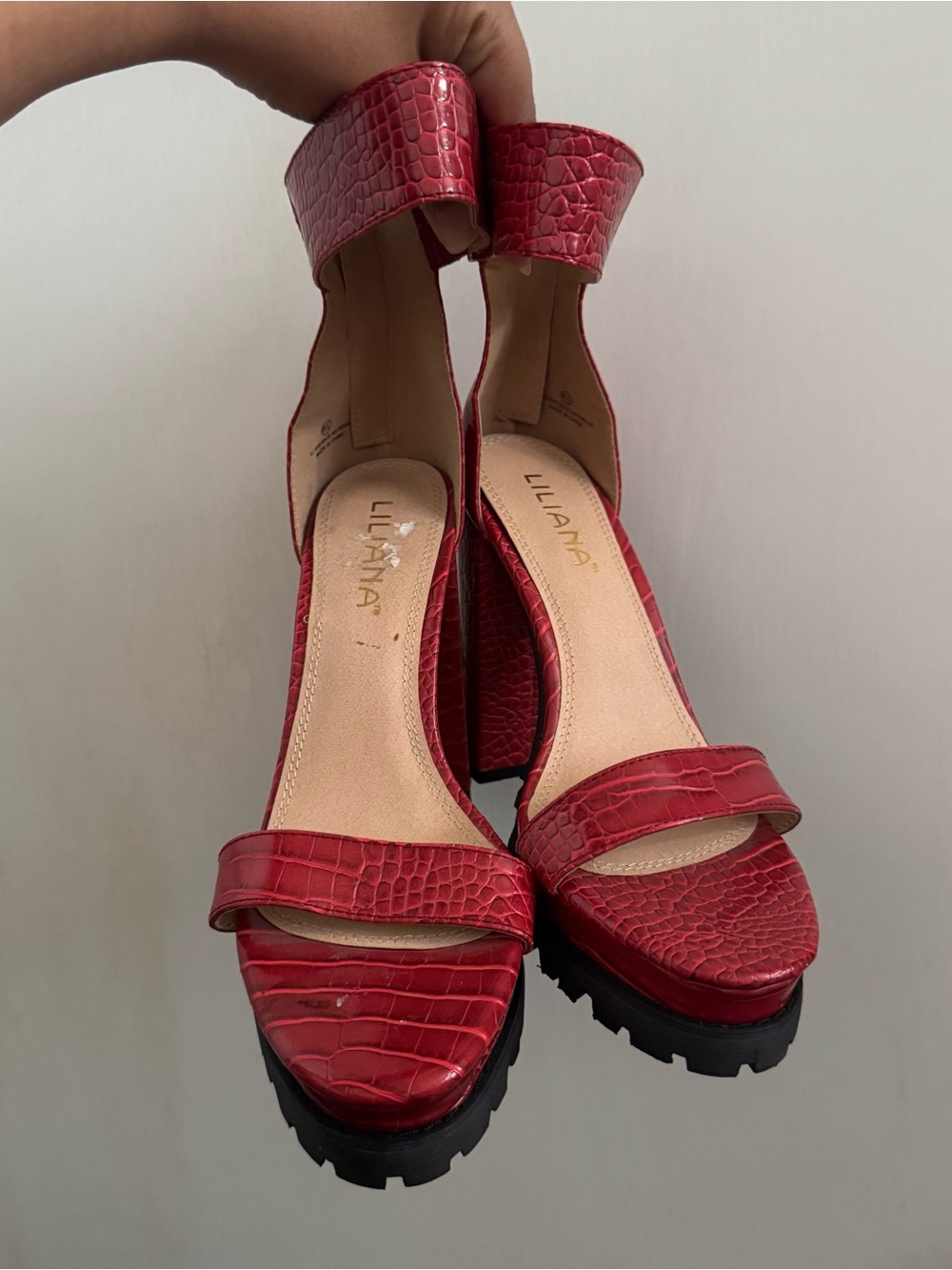 Liliana Red Croc-Embossed Platform Heels